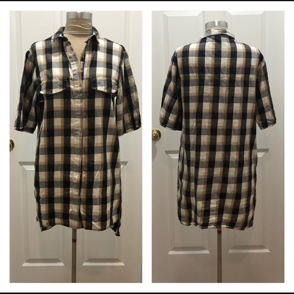 Zara Plaid Button Down Tunic/mini Dress - Picture 1 of 5